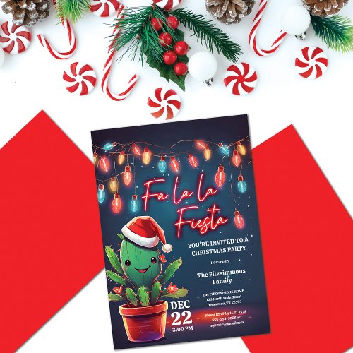 Fa la la Fiesta Cactus Christmas Party Invitation