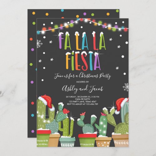 Fa La La Fiesta Christmas Party Invitation Cactus
