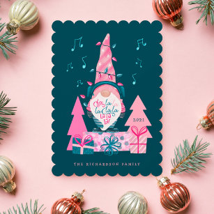 Fa La La Fun Bright Christmas Carolling Gnome Holiday Card