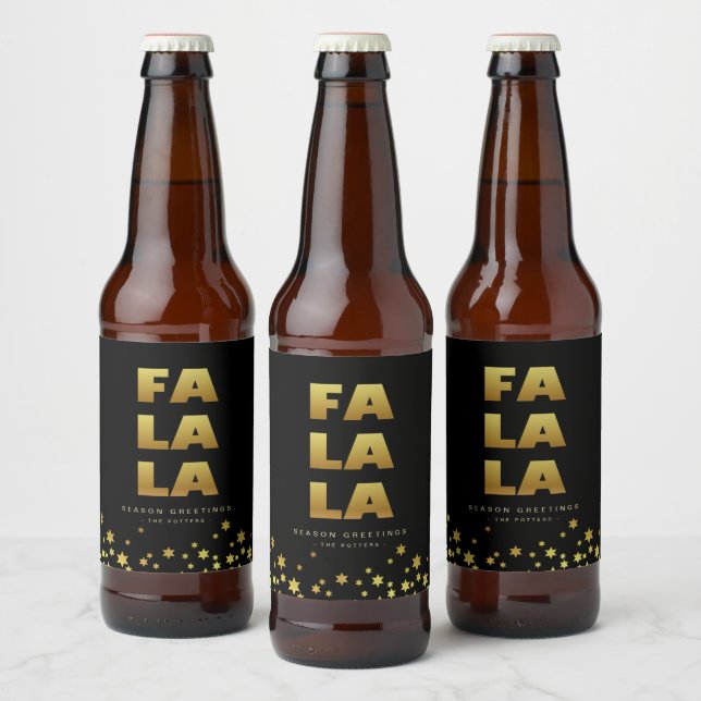 Fa La La | Fun Christmas Black & Gold  Beer Bottle Label (Bottles)