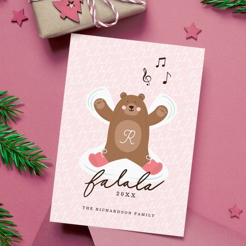 Fa La La Fun Cute Woodland Brown Bear Snow Angel  Holiday Card