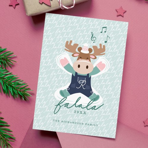 Fa La La Fun Cute Woodland Moose Snow Angel Holiday Card