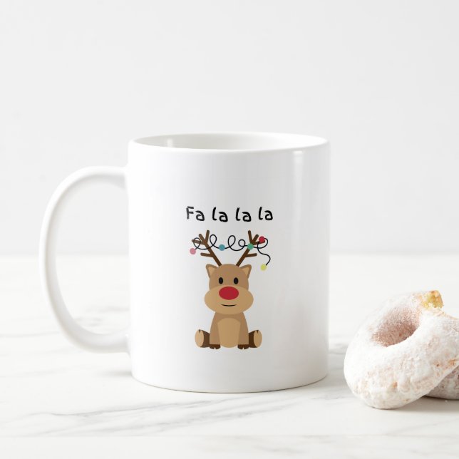 Fa La La Funny Christmas Reindeer Coffee Mug Humor (With Donut)