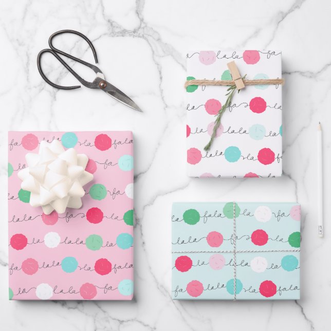 Fa La La Garland Christmas Wrapping Paper Trio 3 (Front)