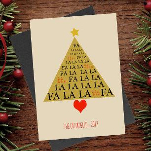 Fa La La Gold Christmas Tree Holiday Card