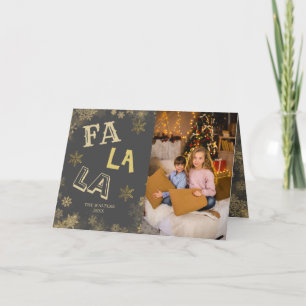 Fa La La Gold Snowflake Family Photo Collage Holiday Card