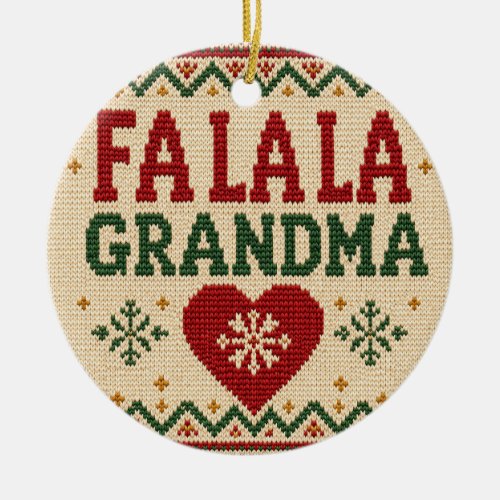 Fa la la Grandma Ugly Sweater Christmas 2026 Ceramic Ornament