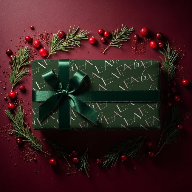 Fa La La Green & Pink Typographic Christmas Carol Wrapping Paper (Fa La La Green & Pink Typographic Christmas Carol Wrapping Paper)