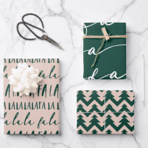 FA LA LA Green & Pink Typographic Christmas Carol Wrapping Paper Sheets