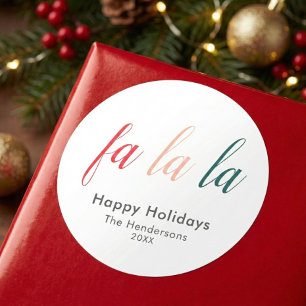 Fa La La Happy Holidays Modern Classic Round Sticker