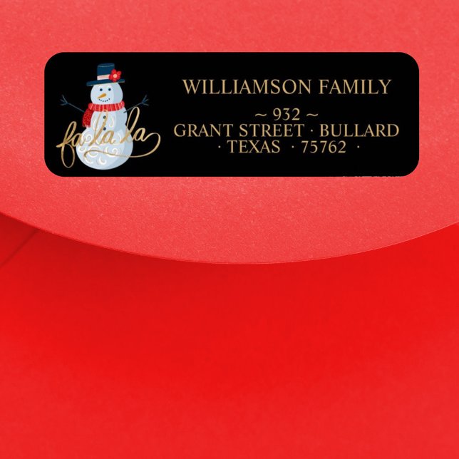 Fa La La Holiday Snowman Family Black Address Label (Creator Uploaded)