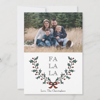 Fa La La Holly Branch Crest Christmas Photo Holiday Card