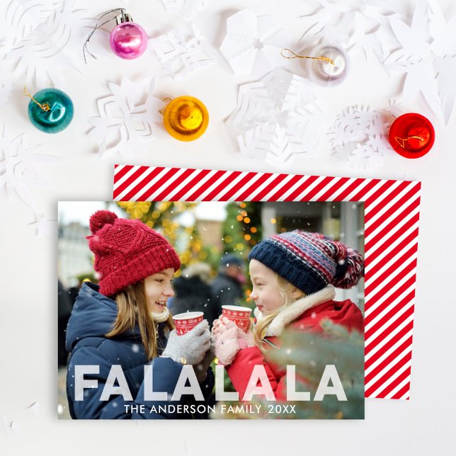 Fa La La Kids Photo Candy Cane Stripe Holiday Card (Creator Uploaded)