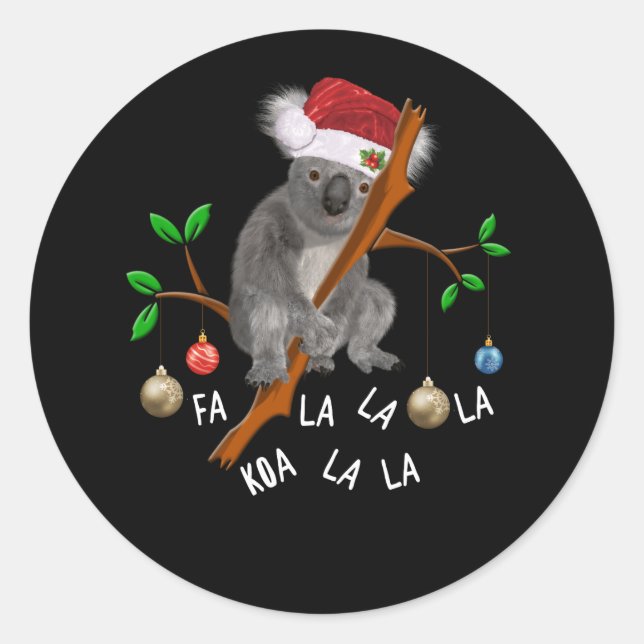 Fa la la Koala Cute Koala Bear in Christmas Classic Round Sticker (Front)
