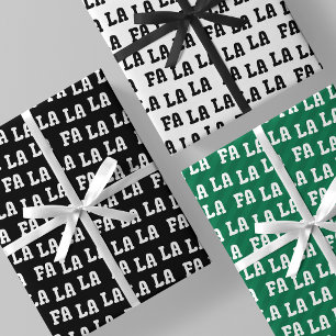 Fa La La La Black, White & Green Stylish & Fun Wrapping Paper Sheets
