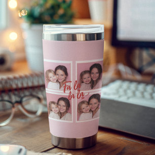 Fa La La La Blush Pink Christmas Photo Collage Insulated Tumbler