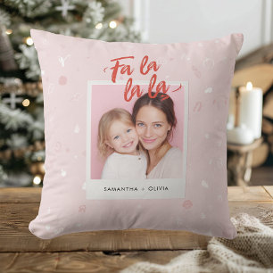 Fa La La La Blush Pink Modern Christmas Photo  Throw Pillow