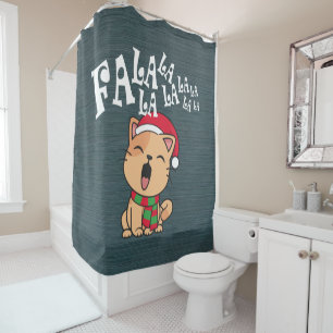 Fa La La La Christmas Cat Singing Shower Curtain