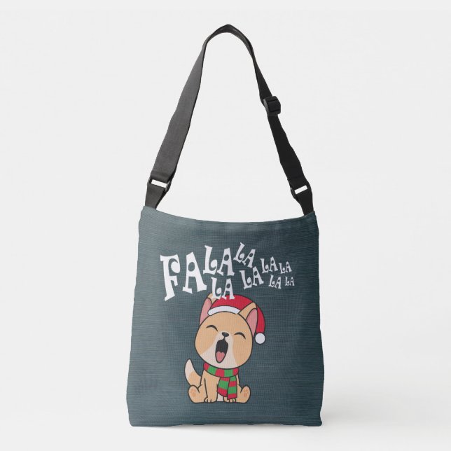 Fa La La La Christmas Dog Singing Crossbody Bag (Front)