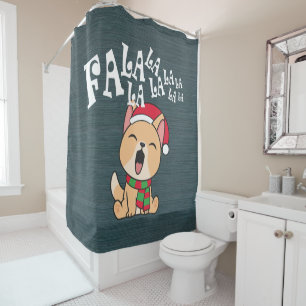 Fa La La La Christmas Dog Singing Shower Curtain