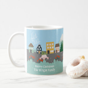 Fa la la la Cute Town Christmas Tree on Pink Car Coffee Mug