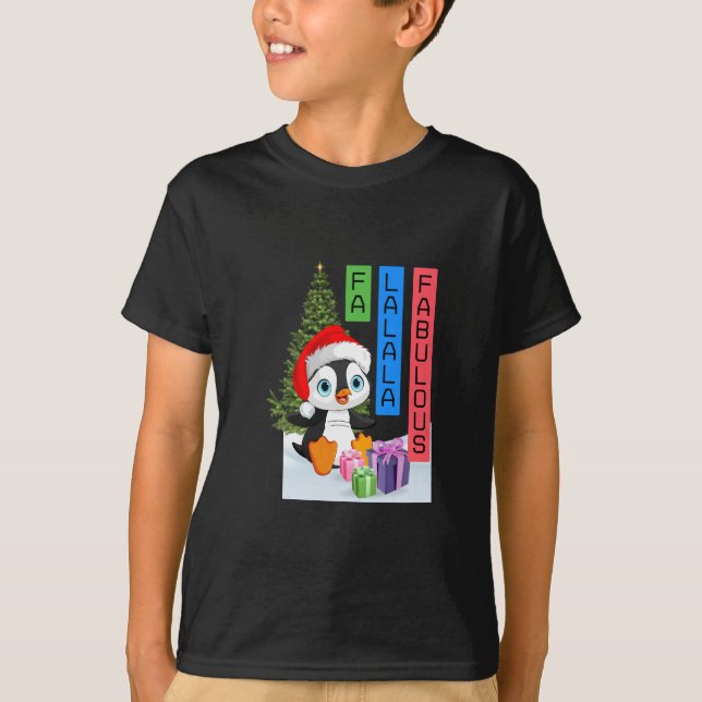 Fa La La La Fabulous Christmas Penguin Kids' T-Shirt (Front)