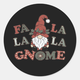 Fa La La La Holly Gnome Christmas Distressed Classic Round Sticker