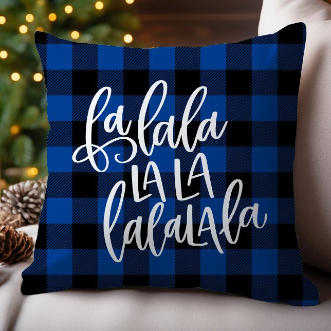 Fa La La La La Blue Buffalo Plaid Christmas Throw Pillow (Creator Uploaded)