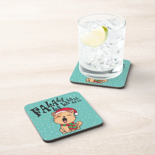 Fa La La La La Christmas Cat Singing | Coaster (Right Side)