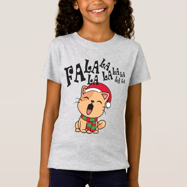 Fa La La La La Christmas Cat Singing Jersey Shirt (Front)