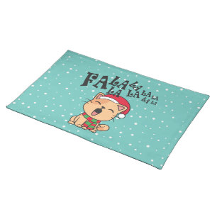 Fa La La La La Christmas Cat Singing   Placemat