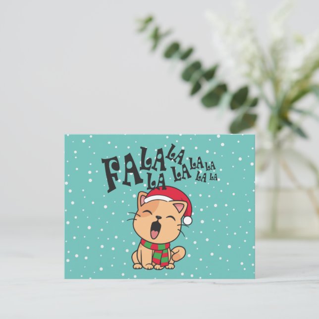 Fa La La La La Christmas Cat Singing | Postcard (Standing Front)