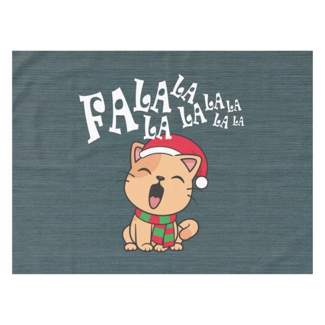 Fa La La La La Christmas Cat Singing | Tablecloth (Front (Horizontal))