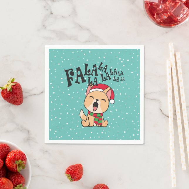 Fa La La La La Christmas Dog Singing | Napkin (Insitu)