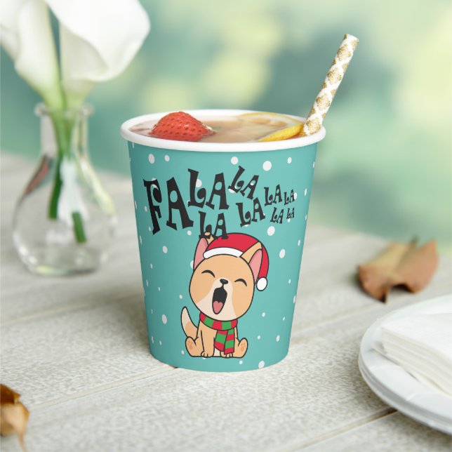 Fa La La La La Christmas Dog Singing | Paper Cup (Insitu)