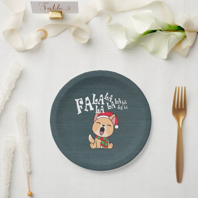 Fa La La La La Christmas Dog Singing | Paper Plate (Wedding)