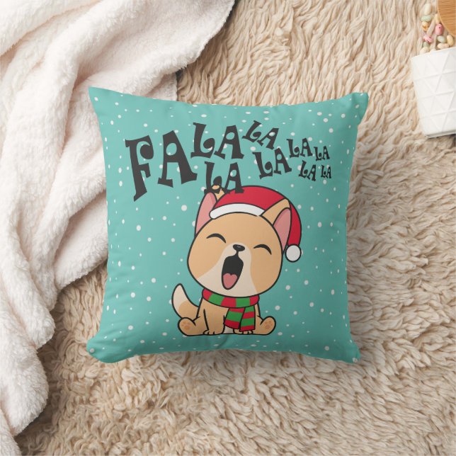Fa La La La La Christmas Dog Singing Throw Pillow (Blanket)