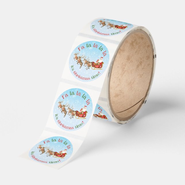 fa la la la la,it's christmas time, holiday snowy classic round sticker (Roll)