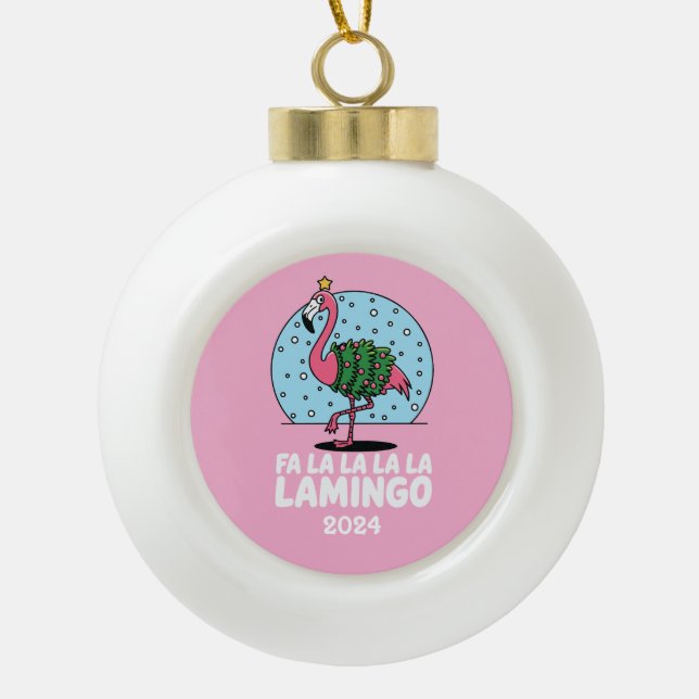 Fa La La La La Lamingo Ceramic Ball Christmas Ornament (Front)