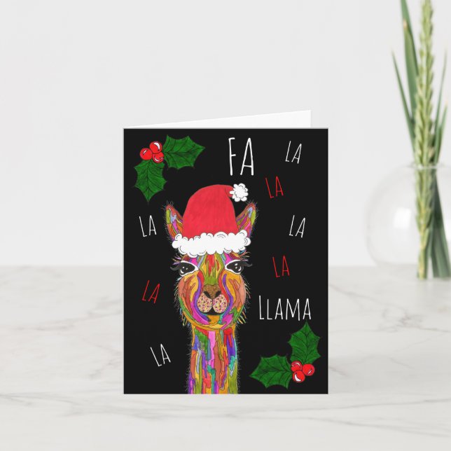 Fa La La La La Llama Christmas Greeting Card (Front)