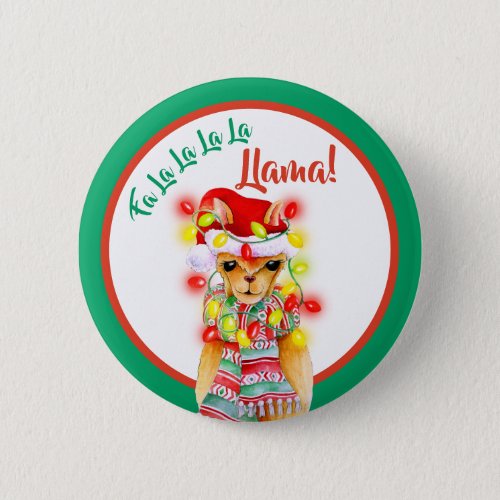 Fa la la la la llama whimsy watercolor Christmas Button