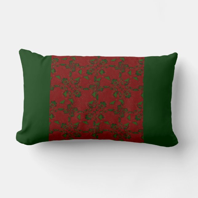 Fa La La La La Red and Green Pattern Lumbar Pillow (Front)