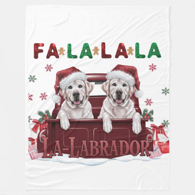 Fa La La La Labrador Christmas Fleece Blanket (Front)