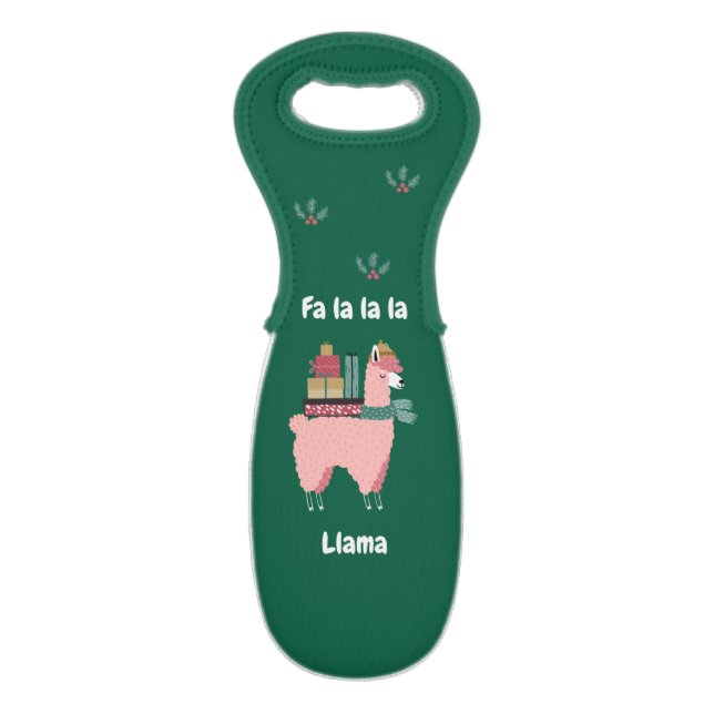 Fa la la la llama bottle holder gift wine bag (Back Flat)