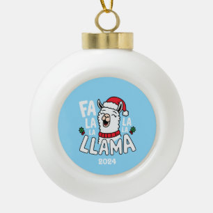 Fa La La La Llama Ceramic Ball Christmas Ornament