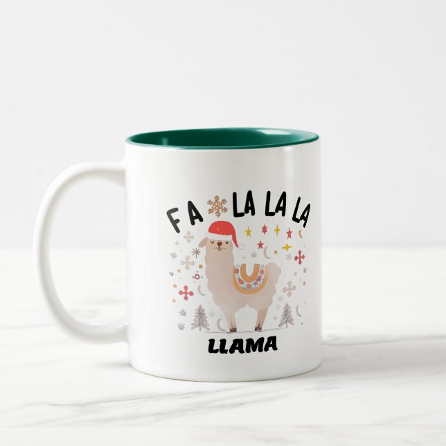 Fa La La La Llama Christams Graphic Art Design Two-Tone Coffee Mug (Left)