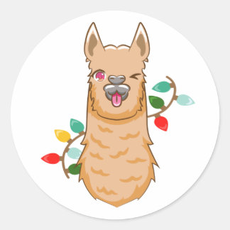 Fa la la la Llama Christmas Santa Classic Round Sticker