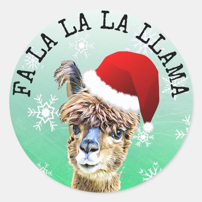 Fa La La La Llama Funny Alpaca Christmas Classic Round Sticker (Front)