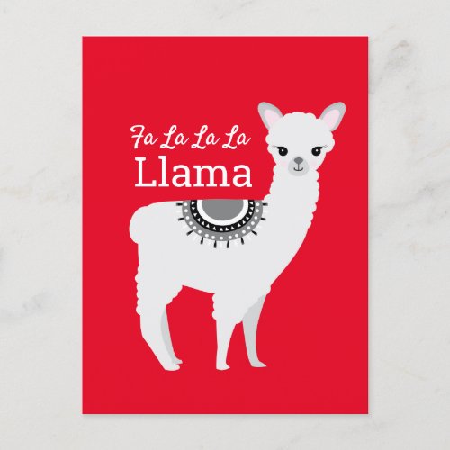 Fa la la la Llama Funny Red Funny Christmas Holiday Postcard