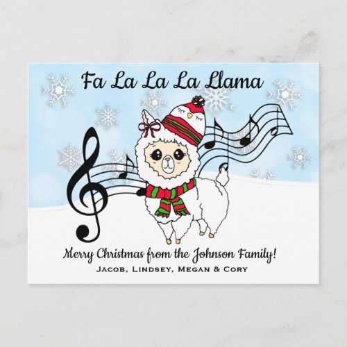 Fa La La La LLama Personalized Christmas Postcard